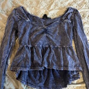 Roxy Blue Puff Sleeve Ruched Blouse